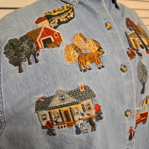 Rare Farm & Ranch Embroidered Vintage Jean Top by Red Ridge Mountain Outfitters - Picture 13 of 16